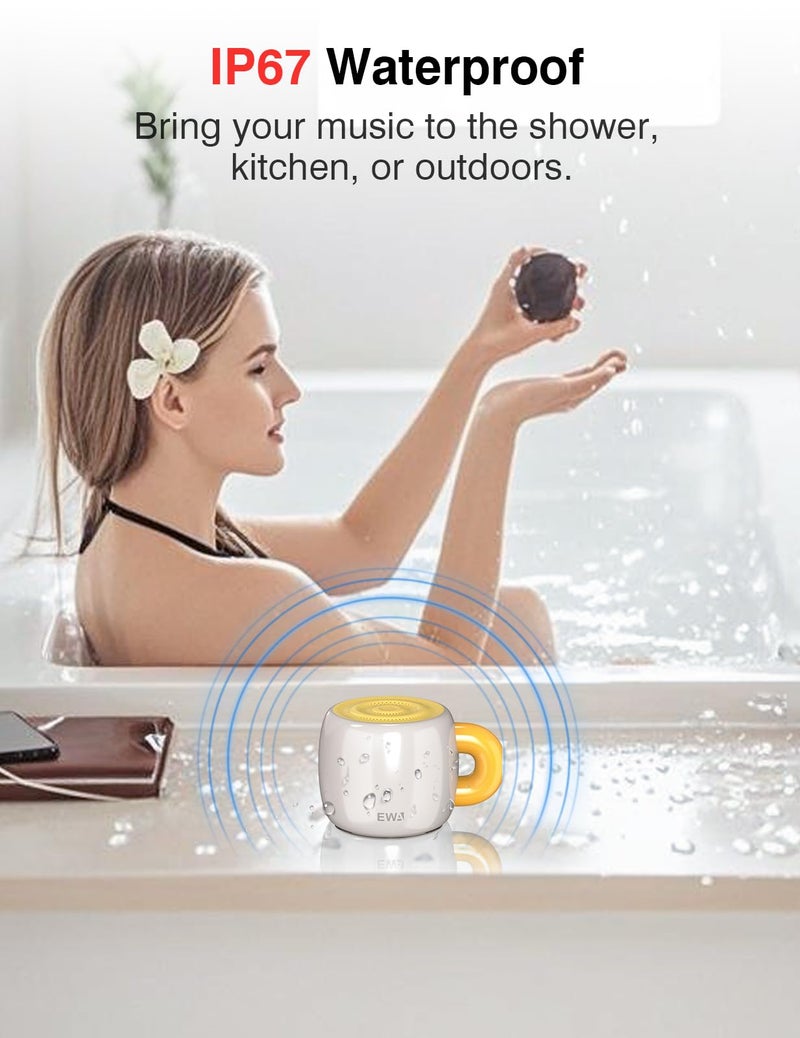 EWA Bluetooth Speaker, Mini Portable Bluetooth Speaker with Creative Cup-Shaped Design, IP67 Waterproof, Loud & Clear Sound, Ideal Gift for Desk, Travel & Holidays, A163 (White) - Image 4