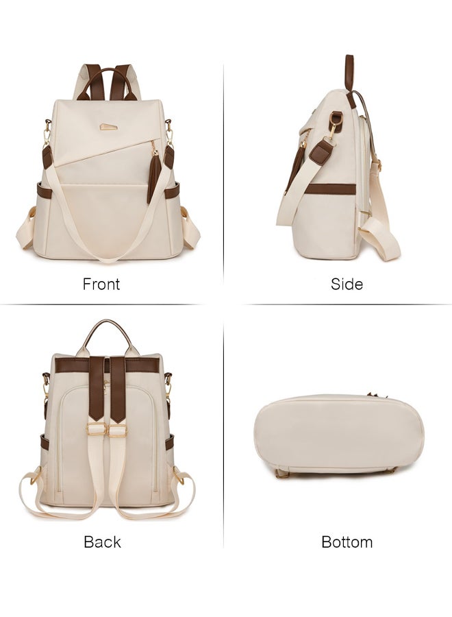 SHABILI Women Nylon Backpack Back Bag Shoulder School Tourist Duffel Tote with Large-Capacity Multi-Pocket Wear-Resistant Design, Ladies Teen Youth College Travel Casual Party Work Daypack Carryall (Beige) - Image 5