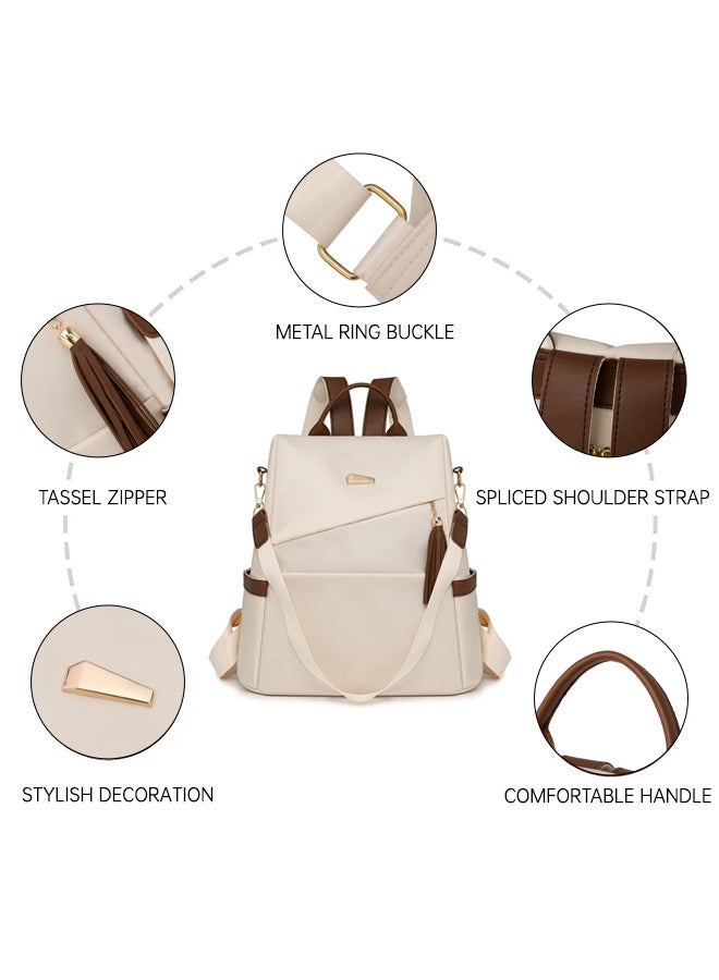 SHABILI Women Nylon Backpack Back Bag Shoulder School Tourist Duffel Tote with Large-Capacity Multi-Pocket Wear-Resistant Design, Ladies Teen Youth College Travel Casual Party Work Daypack Carryall (Beige) - Image 3