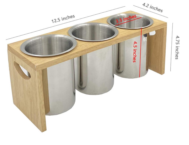 WSKC Flatware Caddy Stainless Steel Cutlery Holder With Wood Base - Image 3
