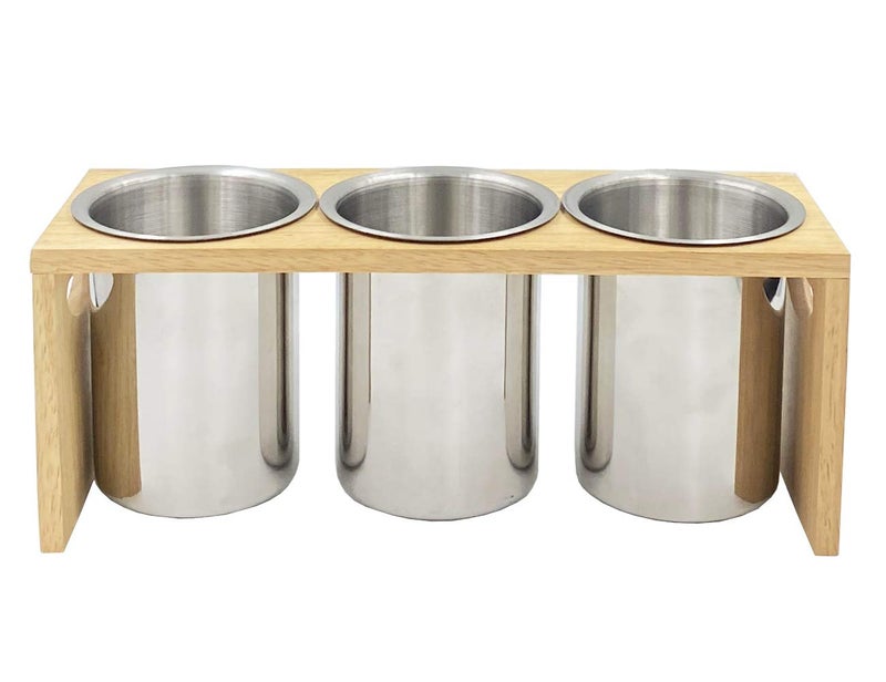 WSKC Flatware Caddy Stainless Steel Cutlery Holder With Wood Base - Image 1