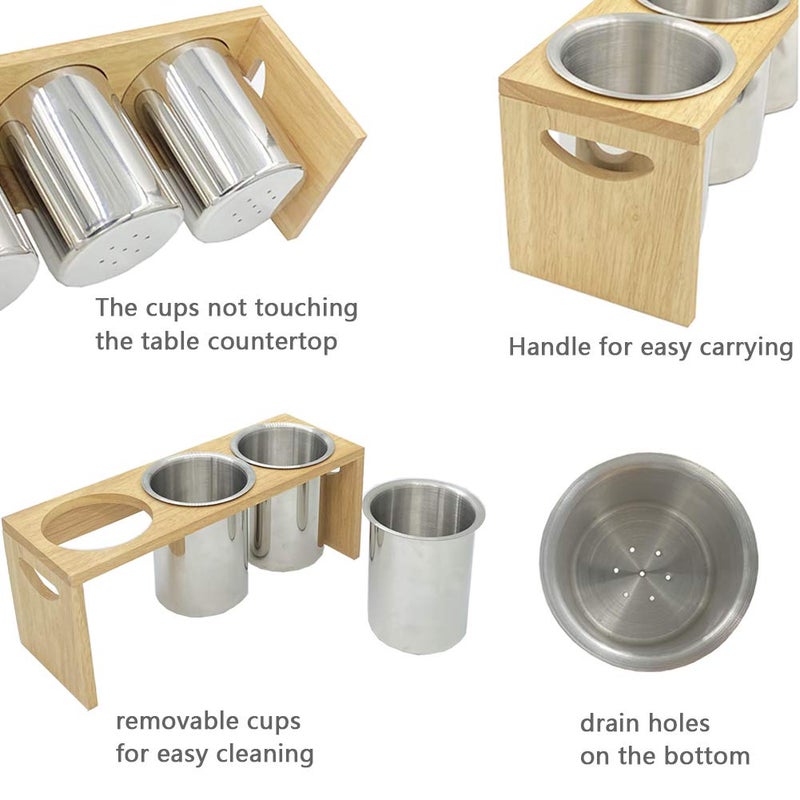 WSKC Flatware Caddy Stainless Steel Cutlery Holder With Wood Base - Image 4
