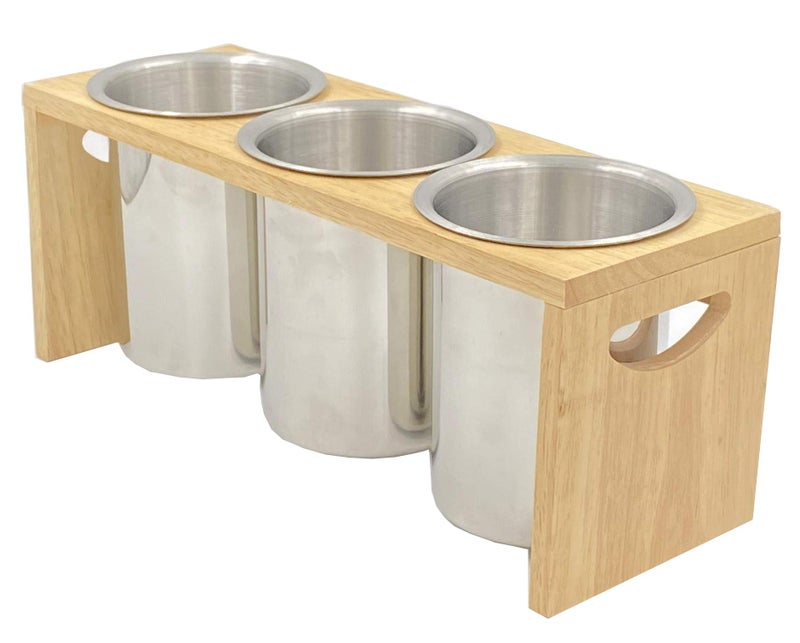 WSKC Flatware Caddy Stainless Steel Cutlery Holder With Wood Base - Image 5
