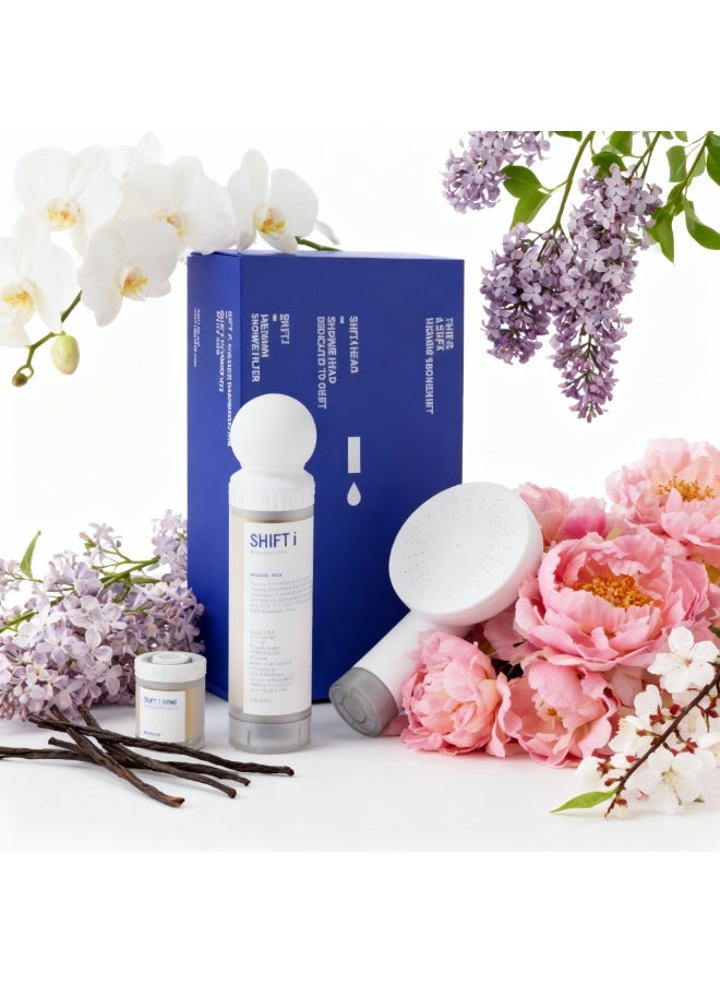 SH!FT First Edition  Shower Head Filter Set with Blossom Scent Includes Mini Filter Main Filter and Shower Head Easy Install for Travel and Home - Image 1