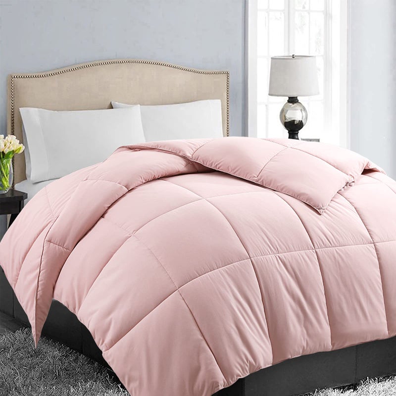EASELAND Full Size Down Alternative Comforter - Quilted Duvet Insert for All Seasons, Soft Lightweight with Corner Tabs, Summer Winter Warm Bedding, Pink 82×86 Inches - Image 1