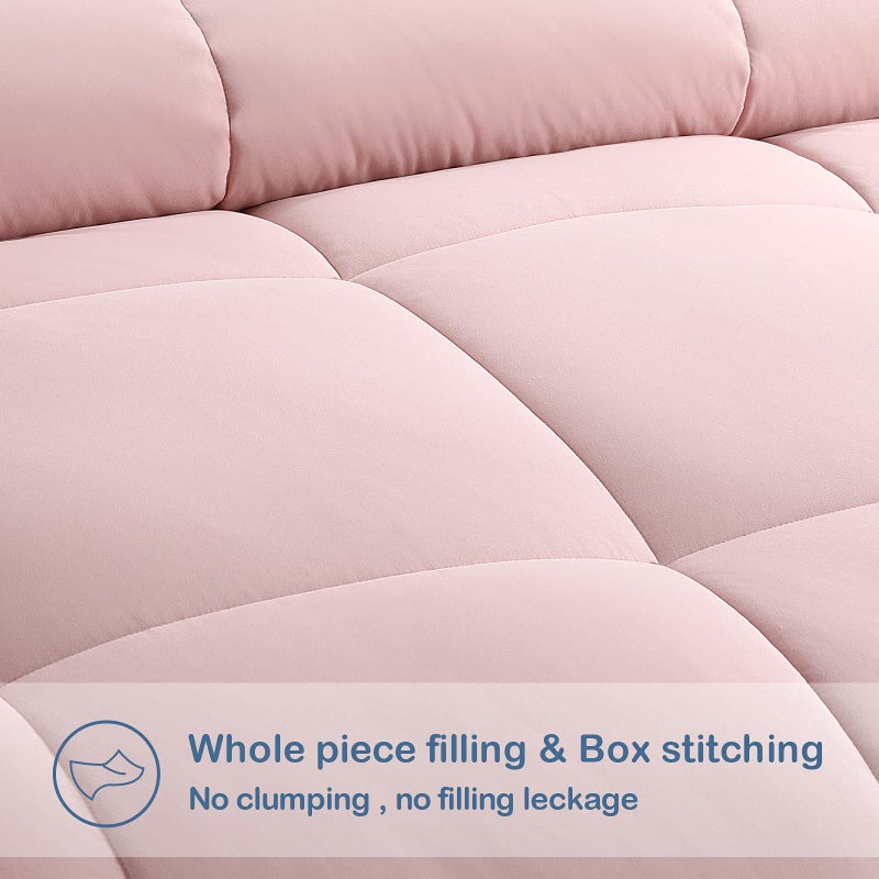 EASELAND Full Size Down Alternative Comforter - Quilted Duvet Insert for All Seasons, Soft Lightweight with Corner Tabs, Summer Winter Warm Bedding, Pink 82×86 Inches - Image 3