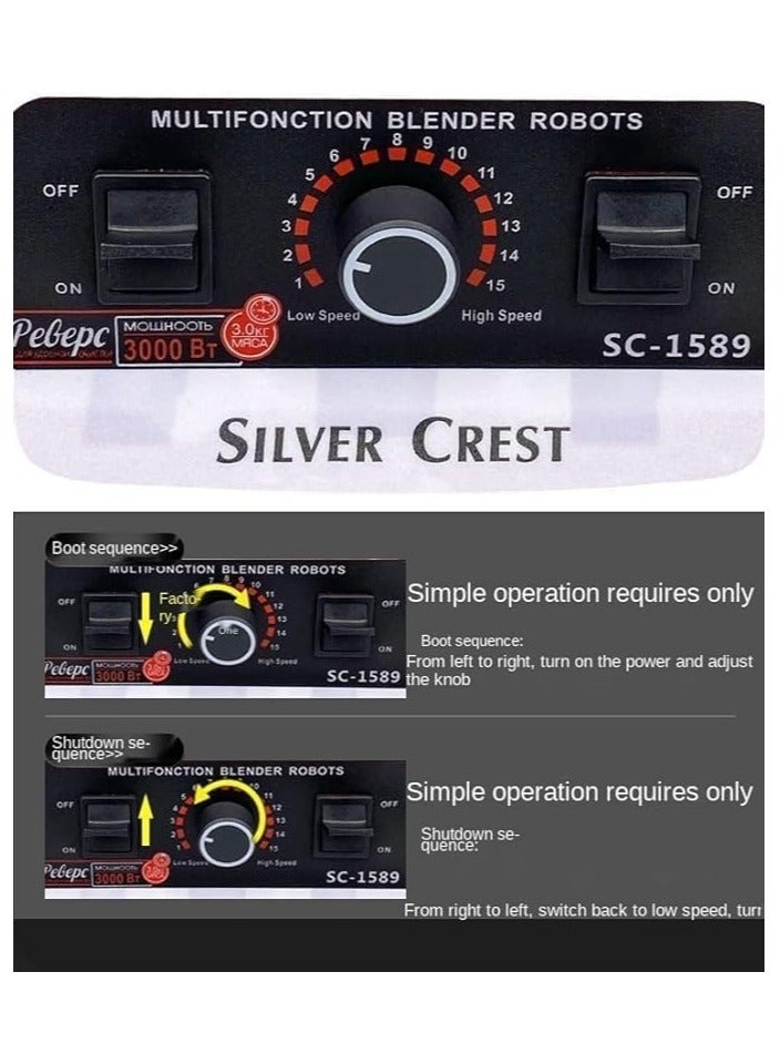 Silver Crest Multi-Function Blender with 15 Speed Settings, 4500 Watts, Timer, and Stainless Steel Construction - Image 4