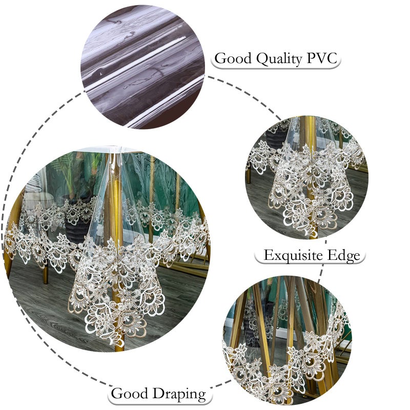 Jeloris Plastic Clear Rectangle Tablecloth Vinyl PVC Waterproof Tablecloth Embroidered Lace Edge Transparent Table Cover for Kitchen Dining Coffee Table (43x62 inch, Khaki Flora) - Image 4
