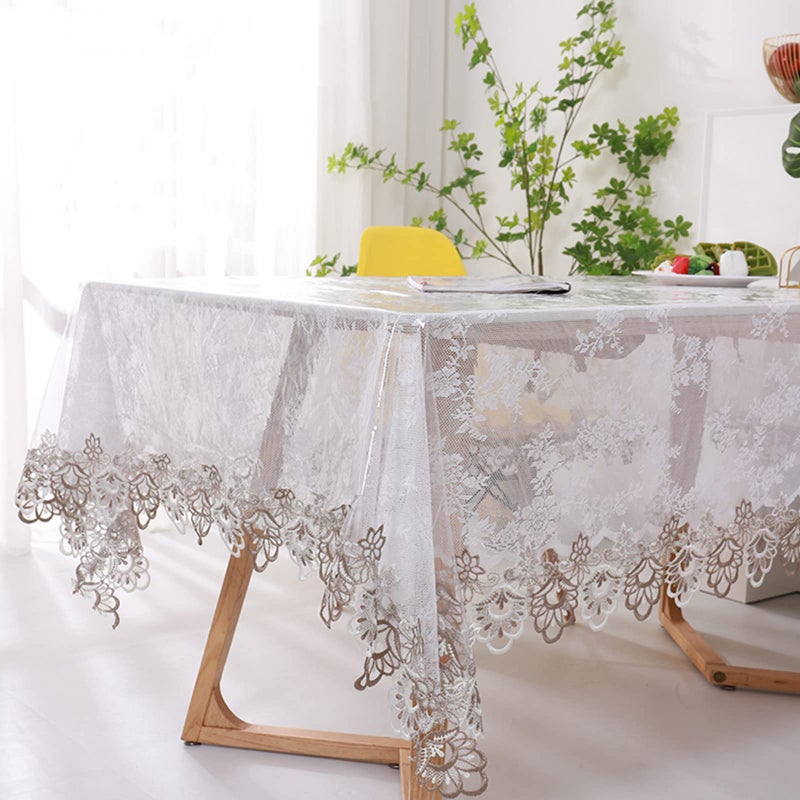 Jeloris Plastic Clear Rectangle Tablecloth Vinyl PVC Waterproof Tablecloth Embroidered Lace Edge Transparent Table Cover for Kitchen Dining Coffee Table (43x62 inch, Khaki Flora) - Image 2