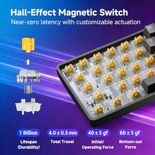 TMKB Technology Mechanical KeyBoard TMKB 60% Hall Effect Magnetic Mechanical Gaming Keyboard, 8K Hz, Web Driver No App, Rapid Trigger, Adjustable Actuation, RGB Balcklit, Wired Keyboard for PC Laptop Gamer, Black - Image 3