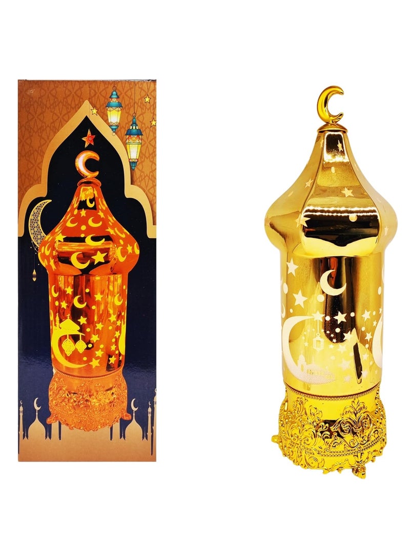 LED Ramadan Decorative Lantern, 39 cm, USB Powered, Gold Crescent Moon Design - Image 1