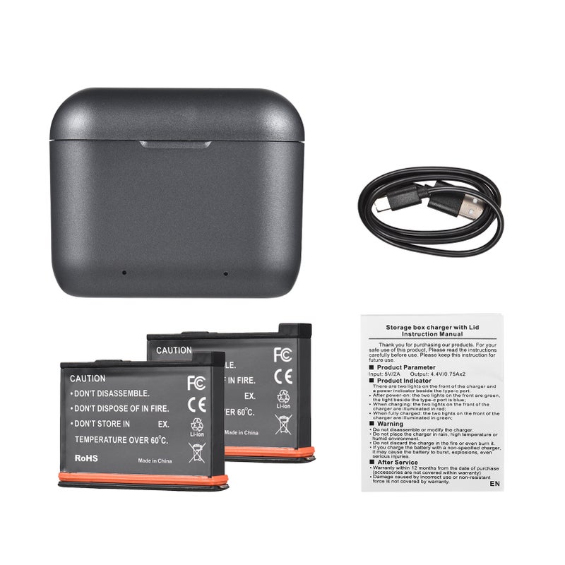 Battery Charger with 2 Battery Channels Charging Box with USB Port Pocket Charging Case with 1800mAh Batteries Compatible with Insta360 X3 - Image 5