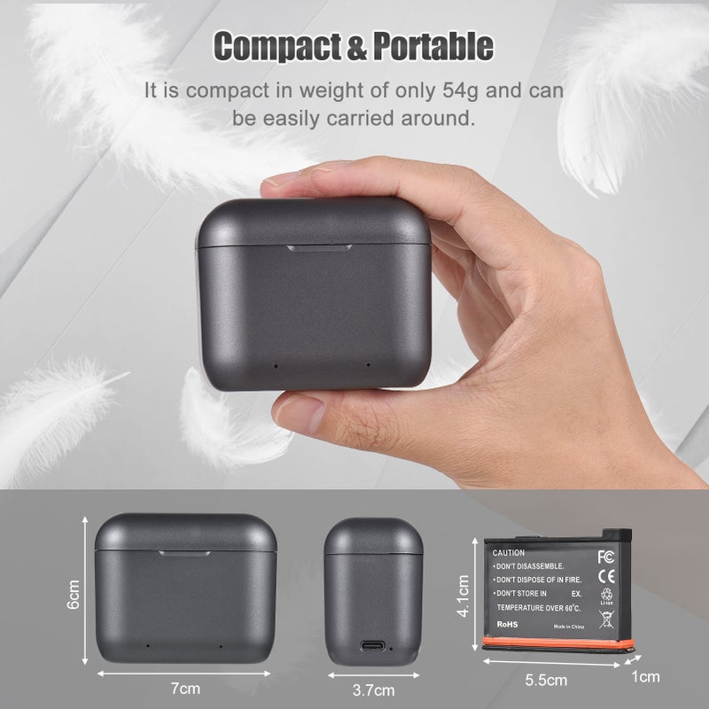 Battery Charger with 2 Battery Channels Charging Box with USB Port Pocket Charging Case with 1800mAh Batteries Compatible with Insta360 X3 - Image 4