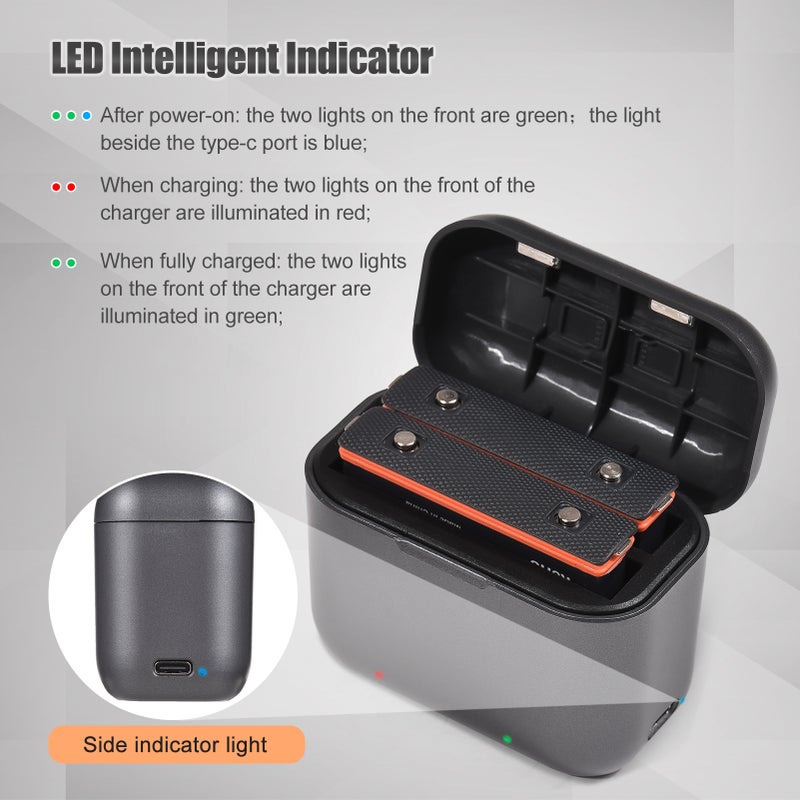 Battery Charger with 2 Battery Channels Charging Box with USB Port Pocket Charging Case with 1800mAh Batteries Compatible with Insta360 X3 - Image 2