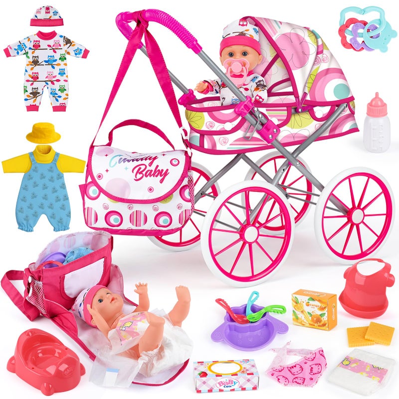 Dreamon Baby Doll Stroller Toy Set with 125 Doll Diaper Changing 2 Doll Clothes Pacifier Storage Bag Baby Doll Accessories and Toy Baby Stroller for Girls Toddlers 35 46 57 Gifts for Pretend Play - Image 2