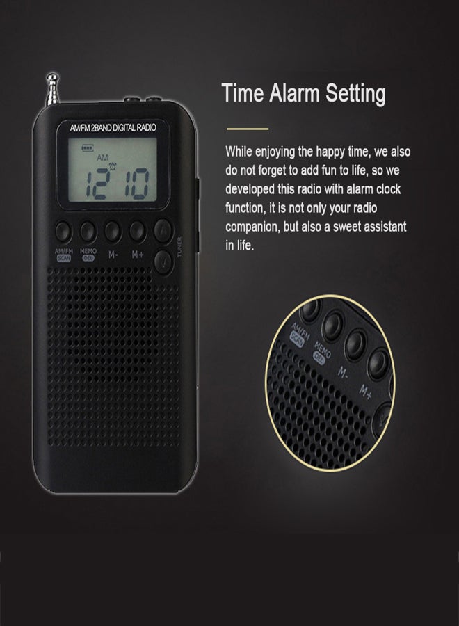 HRD-104 Portable AM/ FM Stereo Radio Pocket 2-Band Digital Tuning Radio Mini Receiver Outdoor Radio w/ Earphone Lanyard 1.3 Inch LCD Display Screen - Image 4