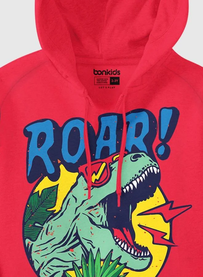 Bonkids Regular Printed Light And Red Cotton Hoodie For Boys Hooded Pull On 100 % Cotton