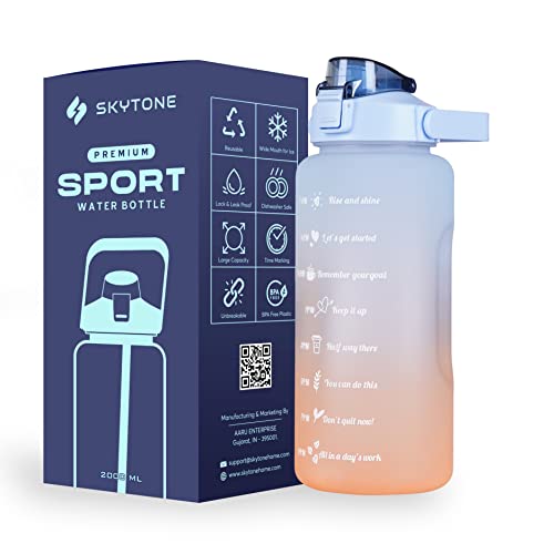 SKYTONE® Water Bottle For Office, Gym, Travel, Sports Leakproof 2 Liter Bottle With BPA-Free Plastic Included Silicone Pipe (Purple) (Blue) - Image 1