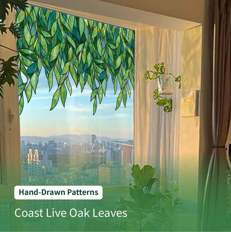 ChicSkin Original Hand Drawn Faux Stained Glass Window Hanging Clingsï¼ŒDouble Sided See Through Green Leaves Window Film for Living Room,Glass Front Door, Emerald Leaves Sticker 22.83"X61.02" - Image 5