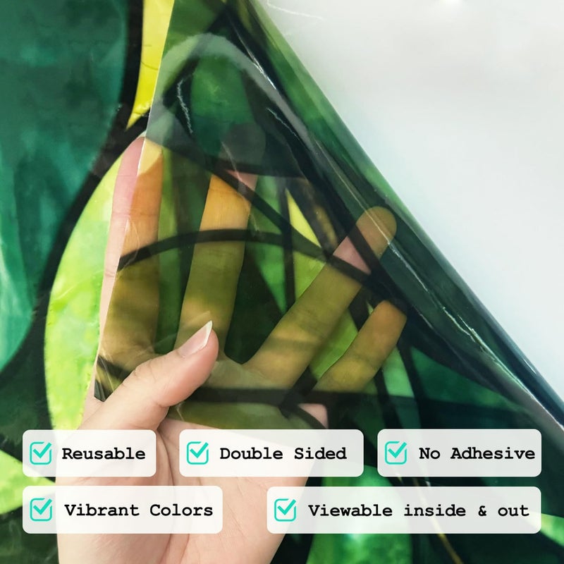 ChicSkin Original Hand Drawn Faux Stained Glass Window Hanging Clingsï¼ŒDouble Sided See Through Green Leaves Window Film for Living Room,Glass Front Door, Emerald Leaves Sticker 22.83"X61.02" - Image 2