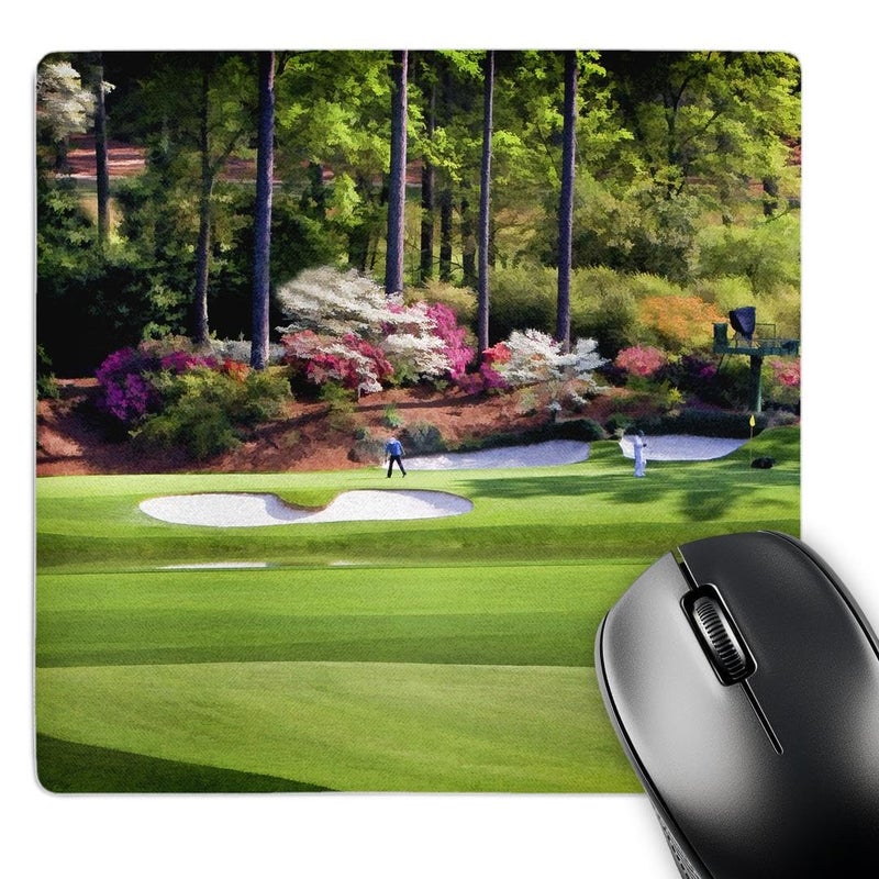 3dRose LLC 8 x 8 x 0.25 Inches Mouse Pad, Amen Corner in Augusta Georgia Golfers on Bridge (mp_53829_1) - Image 1