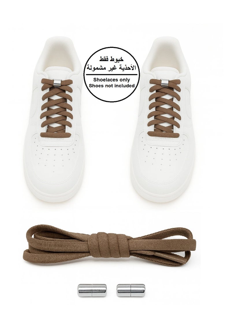 زوج واحد من أربطة الأحذية بدون أربطة و مرنه لون بني - Image 1