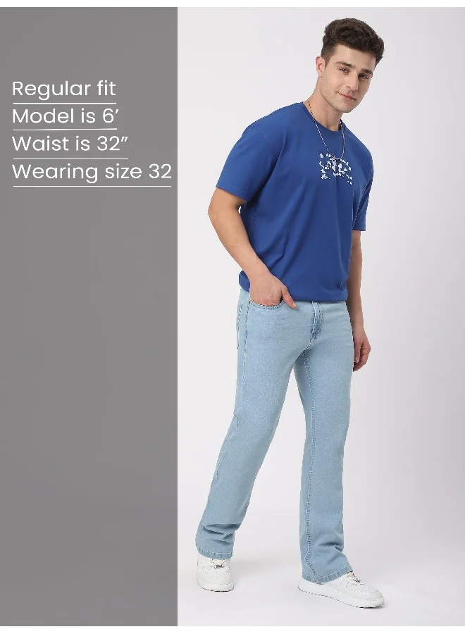 Beyoung Ice Blue Bootcut Jeans for men