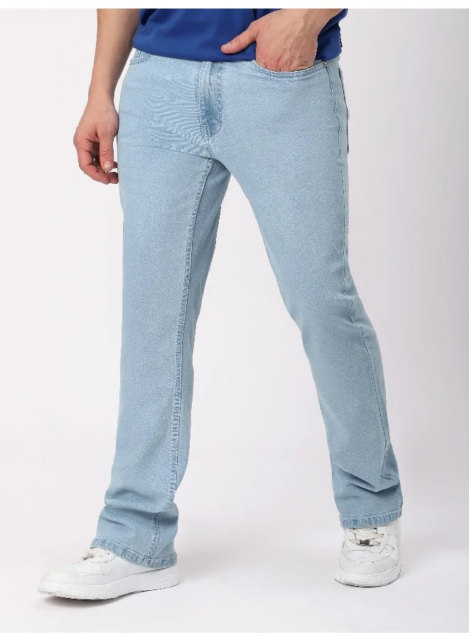 Beyoung Ice Blue Bootcut Jeans for men