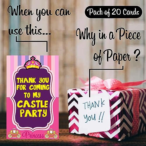Balloonistics Princess Theme Thank You Cards for Kids Birthday – Pack of 20 Small Return Gift Tags – Premium Cardstock Royal Highness Note Cards for Princess Party Favors - Image 2