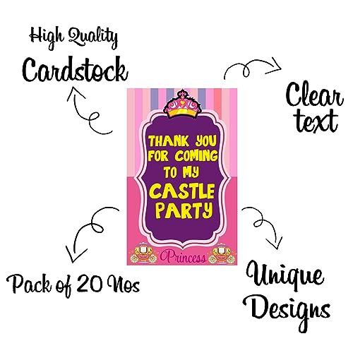 Balloonistics Princess Theme Thank You Cards for Kids Birthday – Pack of 20 Small Return Gift Tags – Premium Cardstock Royal Highness Note Cards for Princess Party Favors - Image 5