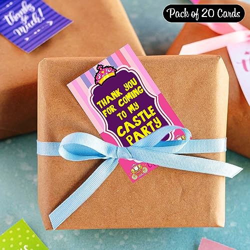 Balloonistics Princess Theme Thank You Cards for Kids Birthday – Pack of 20 Small Return Gift Tags – Premium Cardstock Royal Highness Note Cards for Princess Party Favors - Image 3