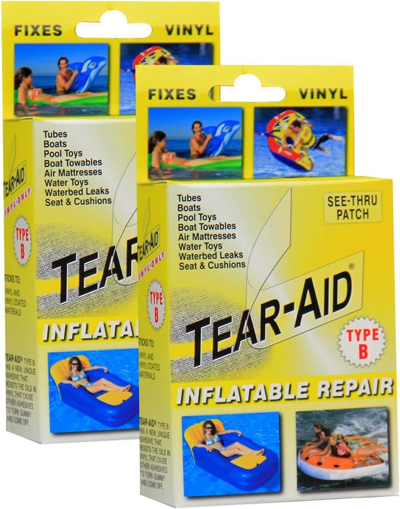 TEAR-AID Inflatable Repair Kit, Type B Clear Patch Kit for Vinyl and Vinyl-Coated Materials, Use for Inflatable Bounce House, Boat, Waterslide, Air Matress & More, Yellow Box, 2 Pack - Image 1