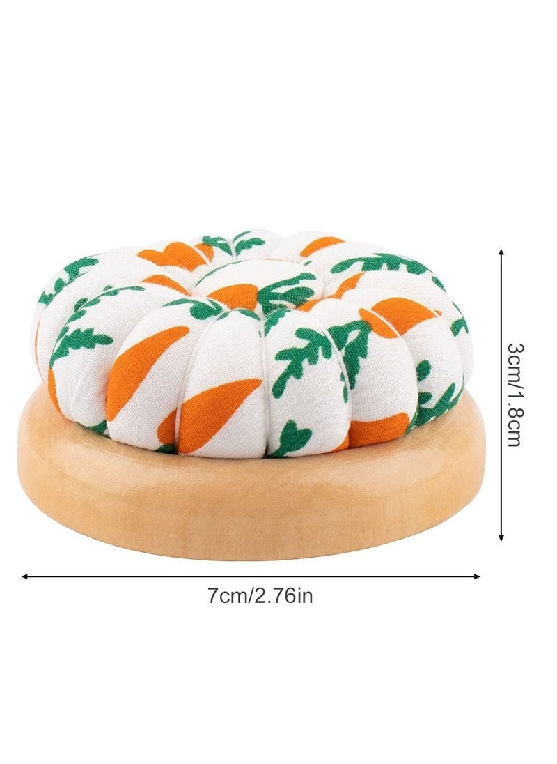 Generic - 2PCS Pin Cushion, Wooden Base Needle Pincushions Carrot Pattern Style Round Pin Cushion for Sewing Needle Holders or DIY Crafts - Image 1