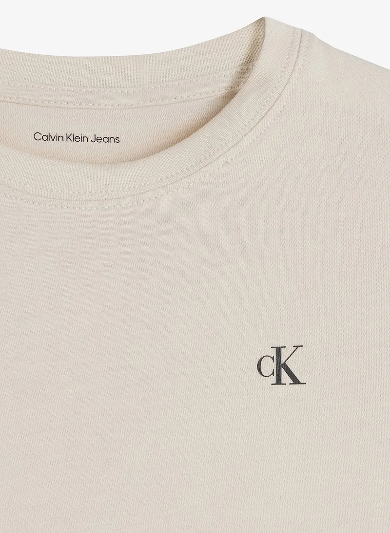 Calvin Klein Jeans Sandy Beige / Whitecap Grey 2 Pack Of Youth Logo T-Shirt for Men | Best Price UAE