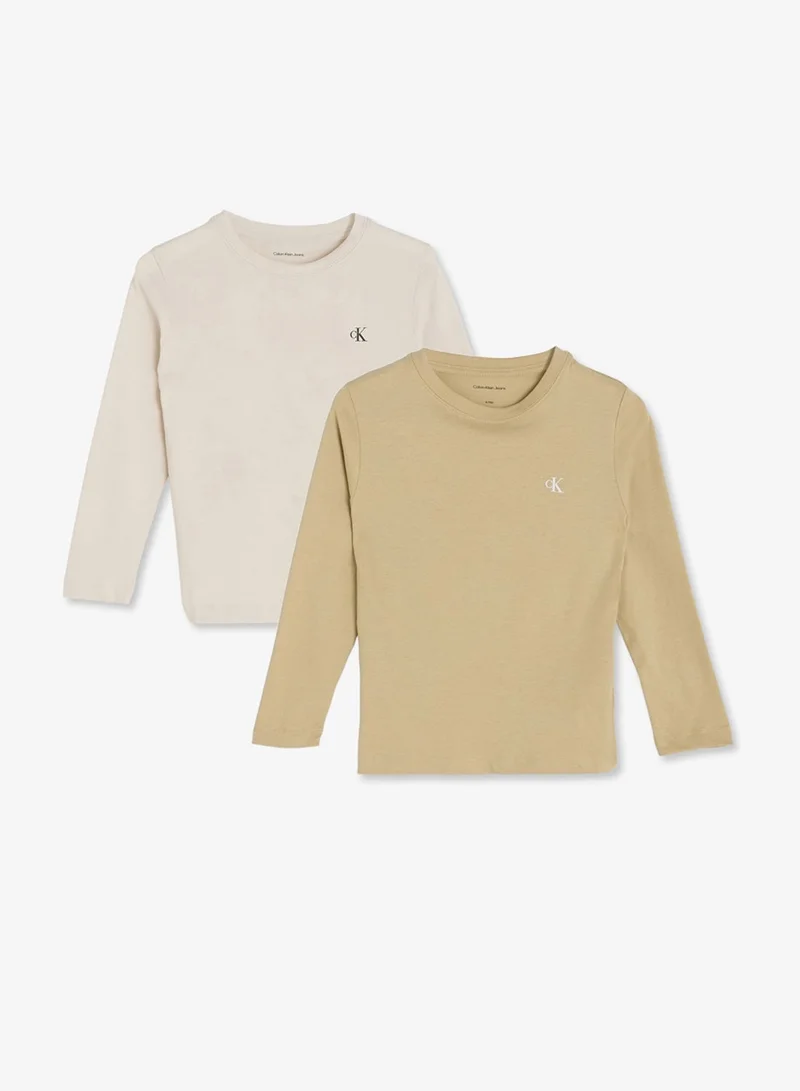 Calvin Klein Jeans Sandy Beige / Whitecap Grey 2 Pack Of Youth Logo T-Shirt for Men | Best Price UAE