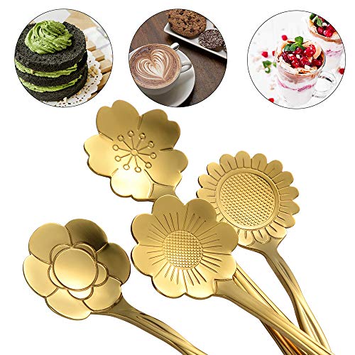 AnSaw 8 Piece Flower Scoop Set, Stainless Steel Reusable Tea Scoops Cake Spoon Set for Tea Parties (4.9 Inch, Gold) - Image 5