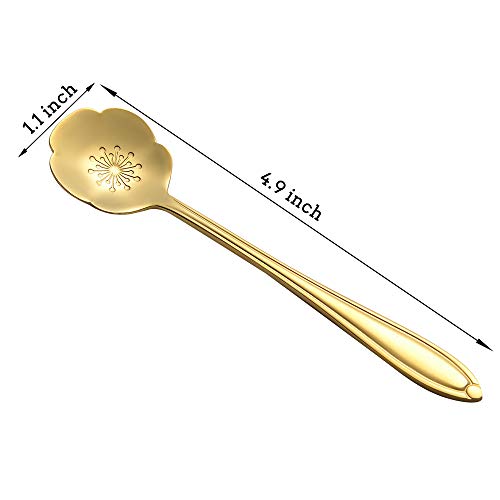 AnSaw 8 Piece Flower Scoop Set, Stainless Steel Reusable Tea Scoops Cake Spoon Set for Tea Parties (4.9 Inch, Gold) - Image 2