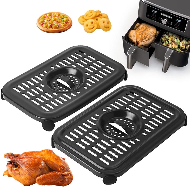 Air Fryer Replacement Parts for Ninja Foodi DZ090 6QT DZ201 DZ100 8QT DualZone Air Fryers 2 PCS NonStick Food Grade Air Fryer Accessories Grill Pan Plate Crisper Plate Rack Tray Dishwasher Safe