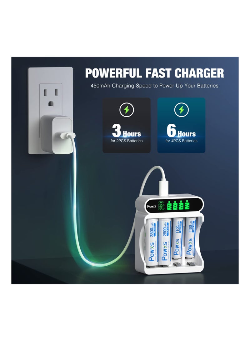 SYOSI 4 Slot LCD Battery Charger for AA/AAA, Rechargeable Battery Charger with LCD Display Multi-Slot Battery Charger Versatile 4 Slot Battery Charger,USB and Type C Input for AA/AAA Batteries - Image 5