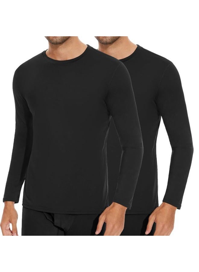 SIMIYA Mens Thermals Long Sleeve Undershirt Warm Lightweight Shirts Fleece Lined Tops Base Layer Men Cold Weather 2 Pack BK L, 2 Pack Black, L - Image 1