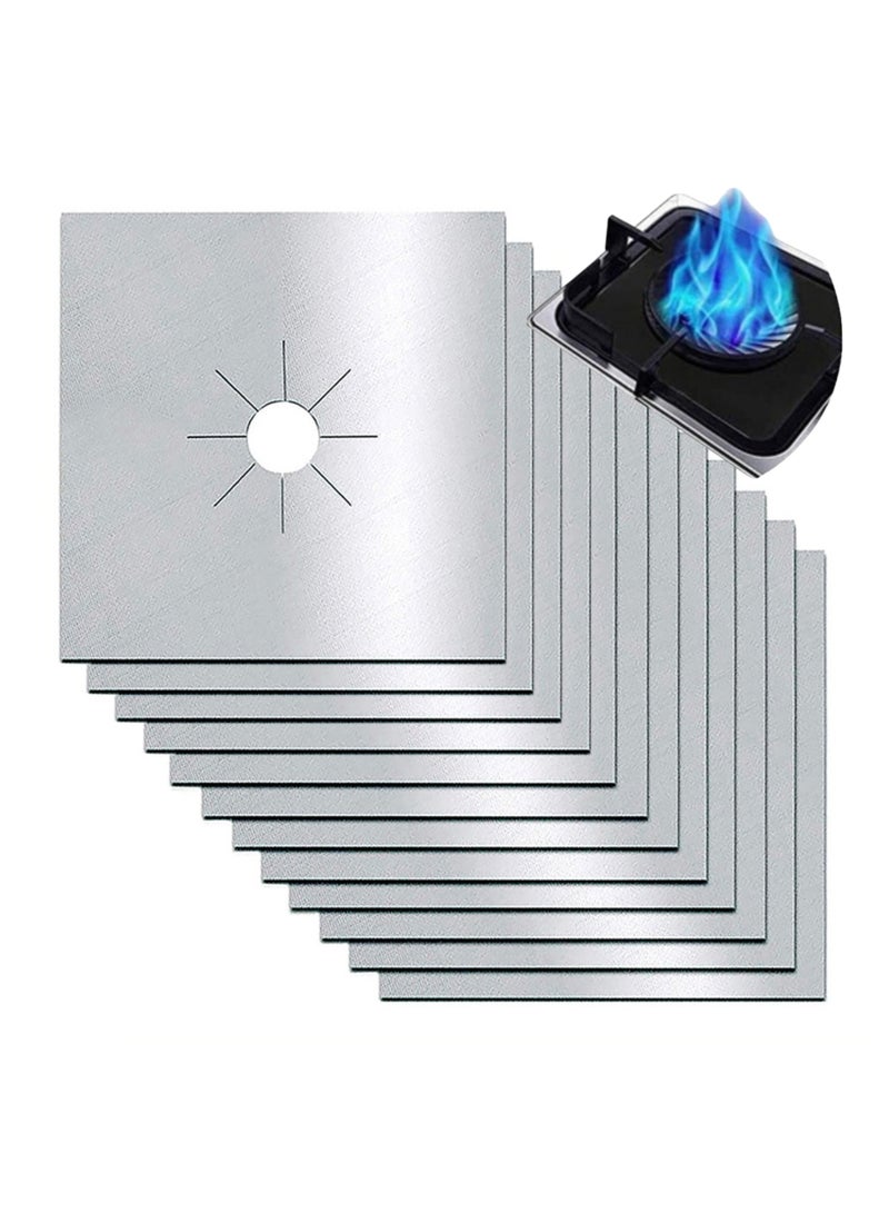 NOVOLAN 27x27cm Stove Top Protector Mats - High-Temperature Resistant -150~260℃ Glass Fiber Nano Non-Stick Coated Stove Clean & Protection Pads - Oil-Proof Kitchen Stove Covers 12-Pack (silver) - Image 1