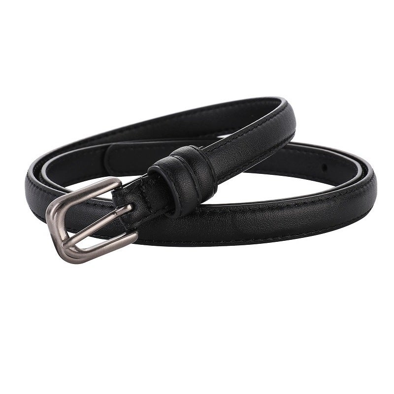 Genuine Leather Thin Belt Women'S Vintage Simple Cowhide Belt Girl'S All-Match Decorative Pants Jeans With Black - Image 3