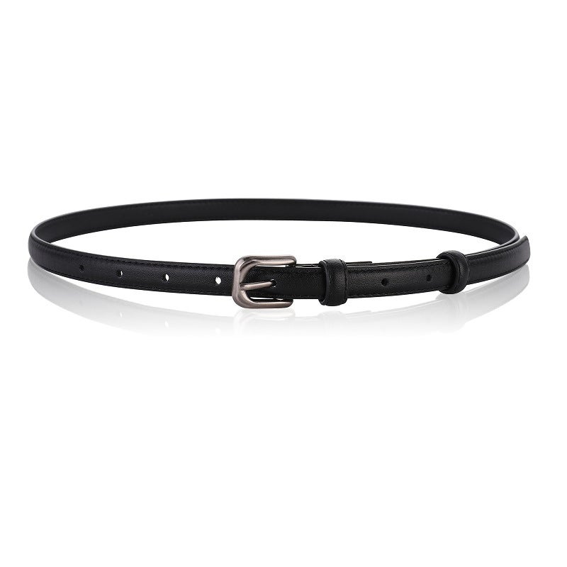 Genuine Leather Thin Belt Women'S Vintage Simple Cowhide Belt Girl'S All-Match Decorative Pants Jeans With Black - Image 2