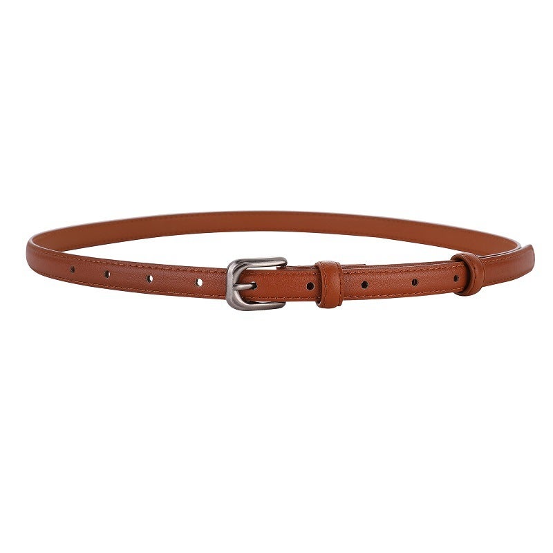 Genuine Leather Thin Belt Women'S Vintage Simple Cowhide Belt Girl'S All-Match Decorative Pants Jeans With Black - Image 1