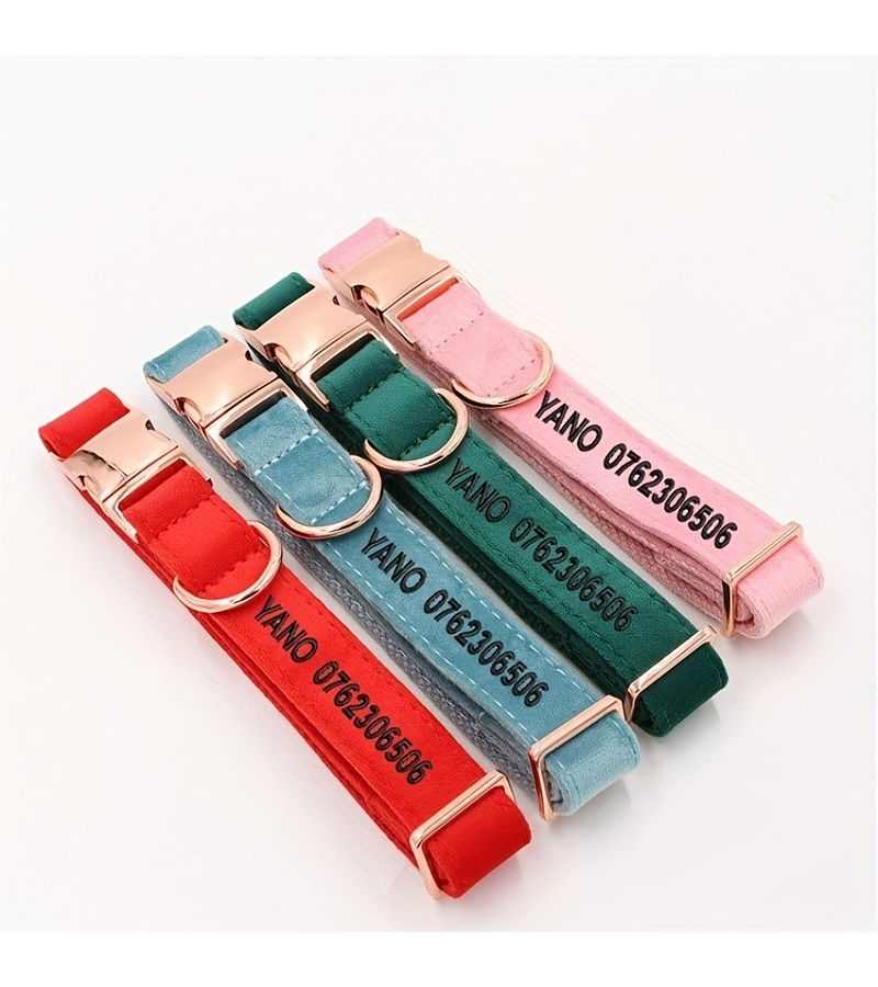 Personalized Dog Collar With Buckle Embroidered Name And Phone Number Red Size XS - Image 3