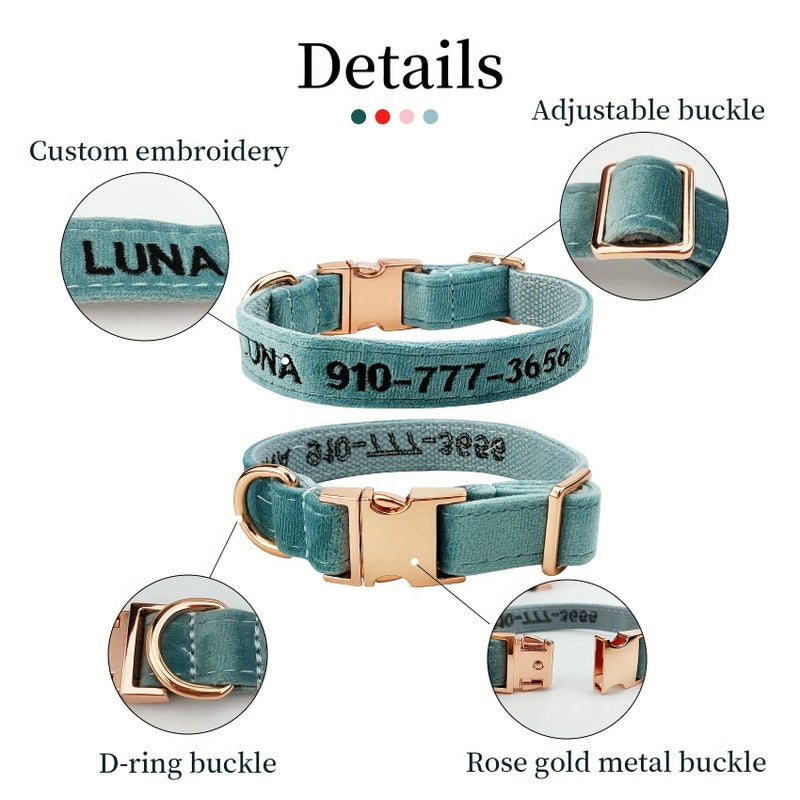 Personalized Dog Collar With Buckle Embroidered Name And Phone Number Red Size XS - Image 2