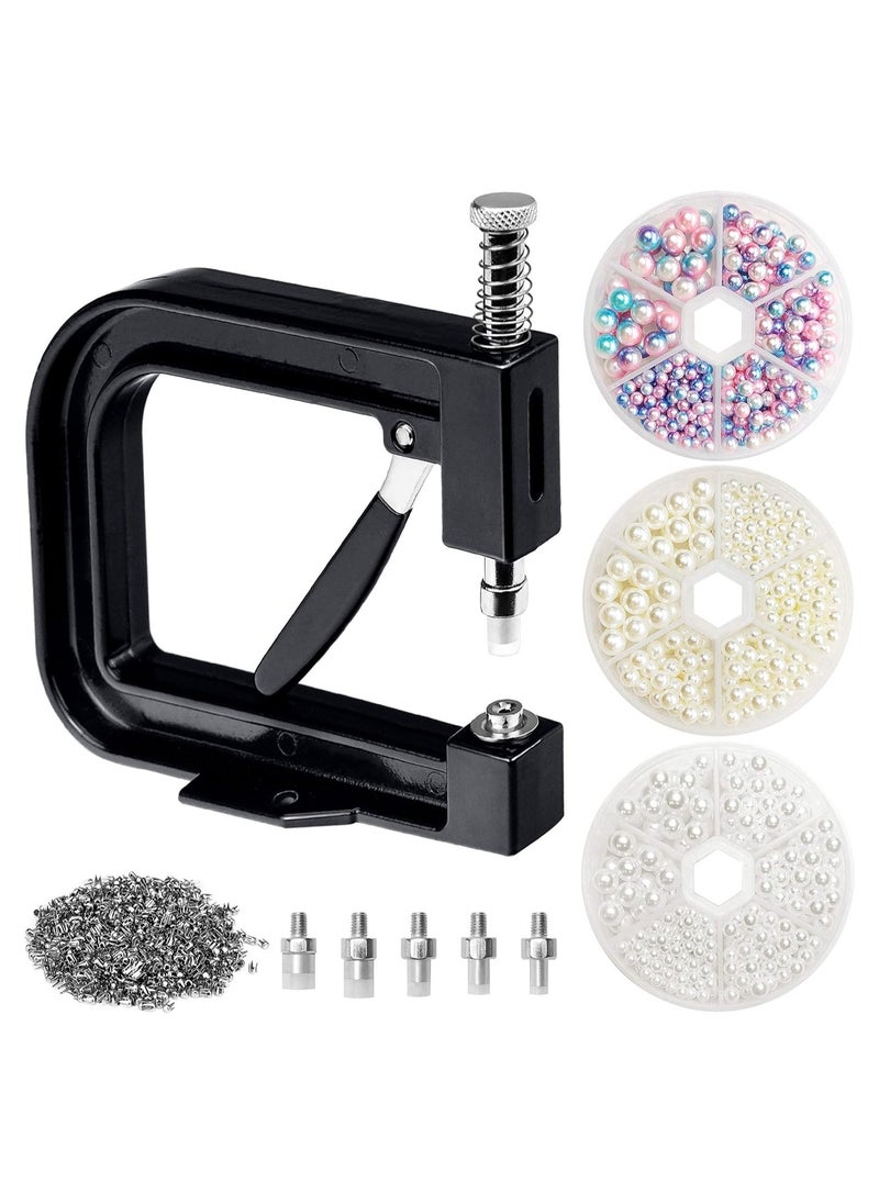 Pearl Setting Machine and Hand Press Pearl Setting Tools, 5 Sizes, Colorful No Holes Round Pearls Beads and Rivet Studs, Rivet Setting Machine, for Hats Clothes Skirts, Beads DIY Accessories (Black)  - Image 1