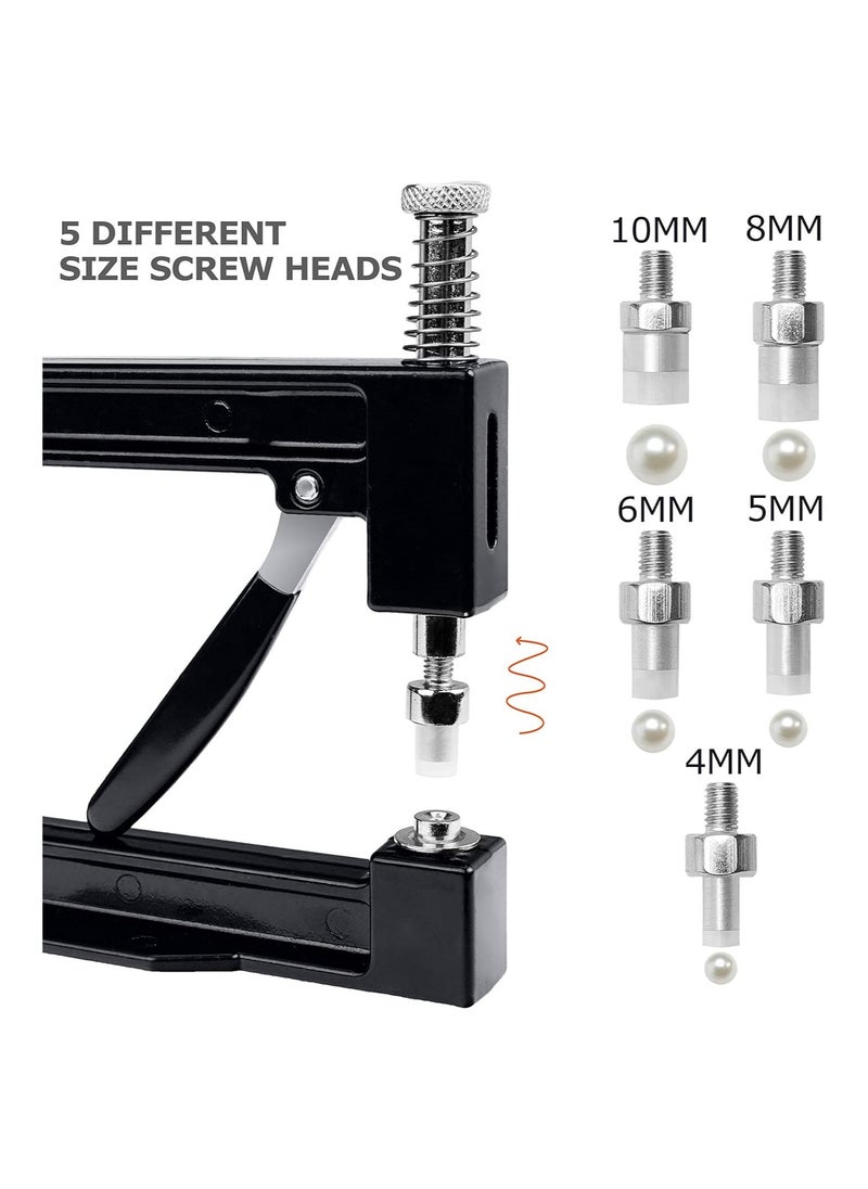 Pearl Setting Machine and Hand Press Pearl Setting Tools, 5 Sizes, Colorful No Holes Round Pearls Beads and Rivet Studs, Rivet Setting Machine, for Hats Clothes Skirts, Beads DIY Accessories (Black)  - Image 3