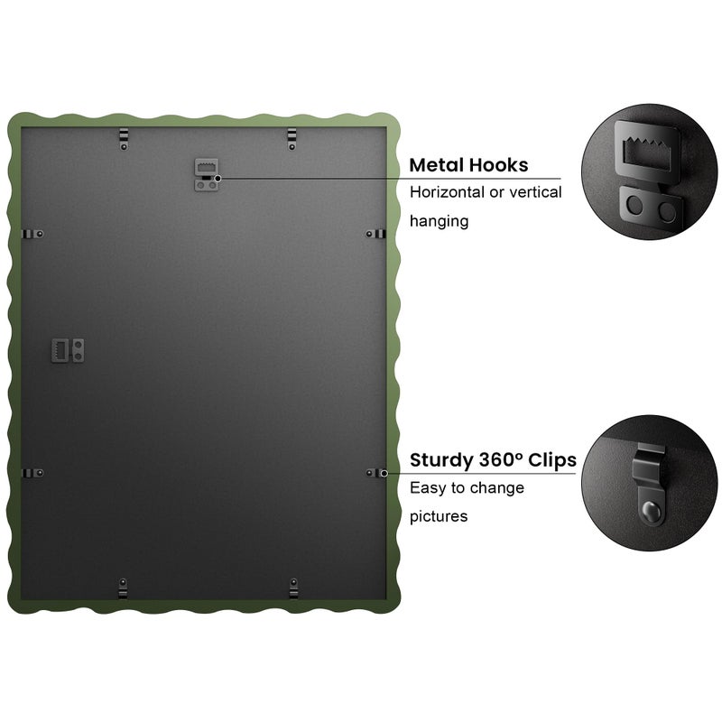 THKRLOF 11x14 Picture Frame with Mat for 8x10, Wavy Edge Wooden Real Glass Photo Frame for Wall Hanging, Green, 1 Pack - Image 5