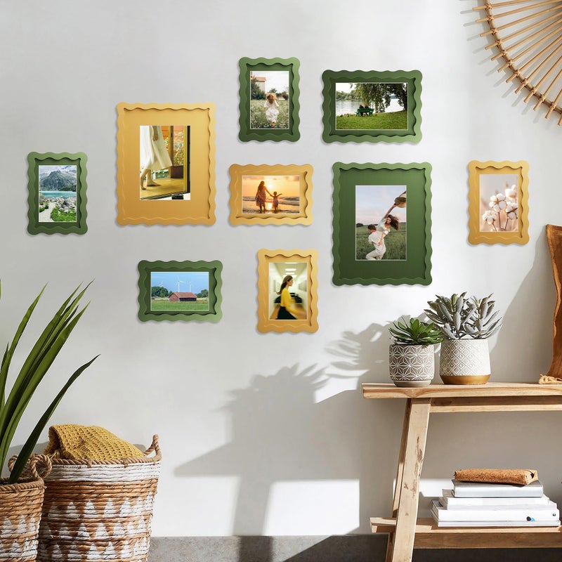 THKRLOF 11x14 Picture Frame with Mat for 8x10, Wavy Edge Wooden Real Glass Photo Frame for Wall Hanging, Green, 1 Pack - Image 3